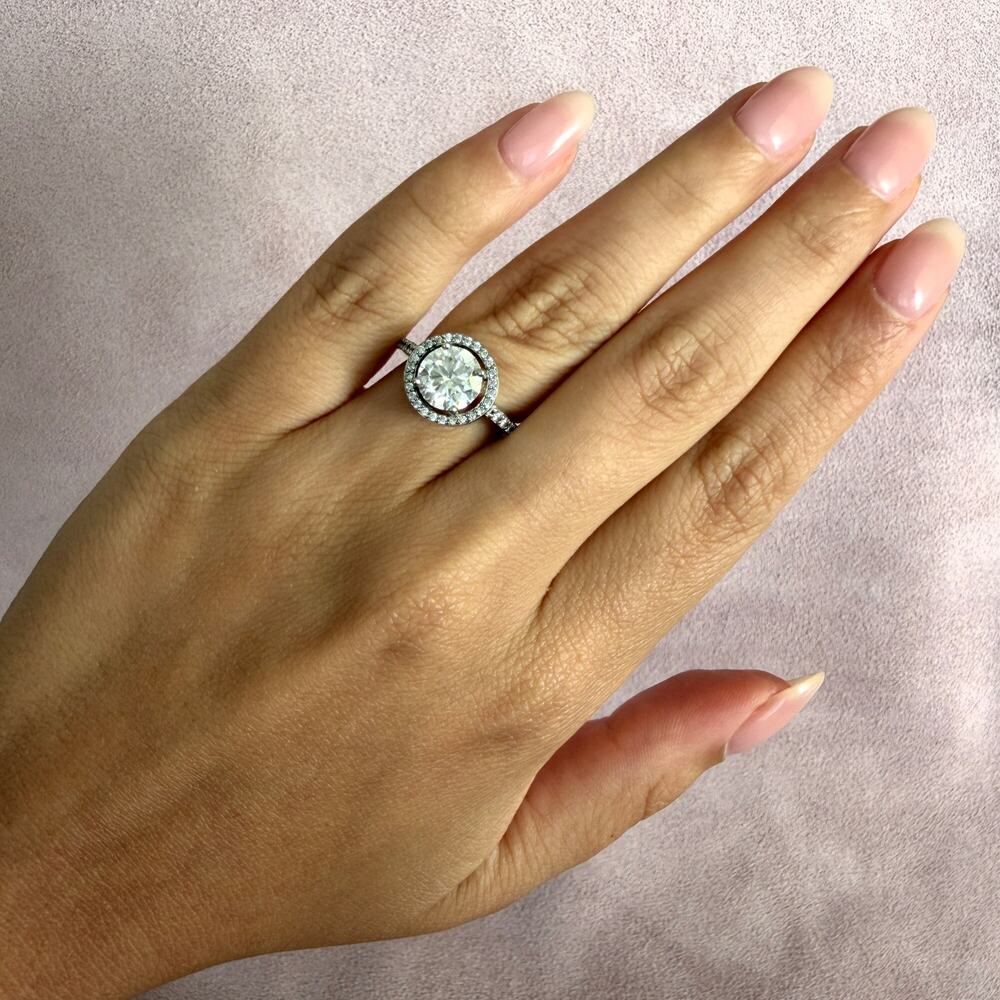 sterling silver round-cut cz & halo ring size 5.25 - Picture 2 of 5